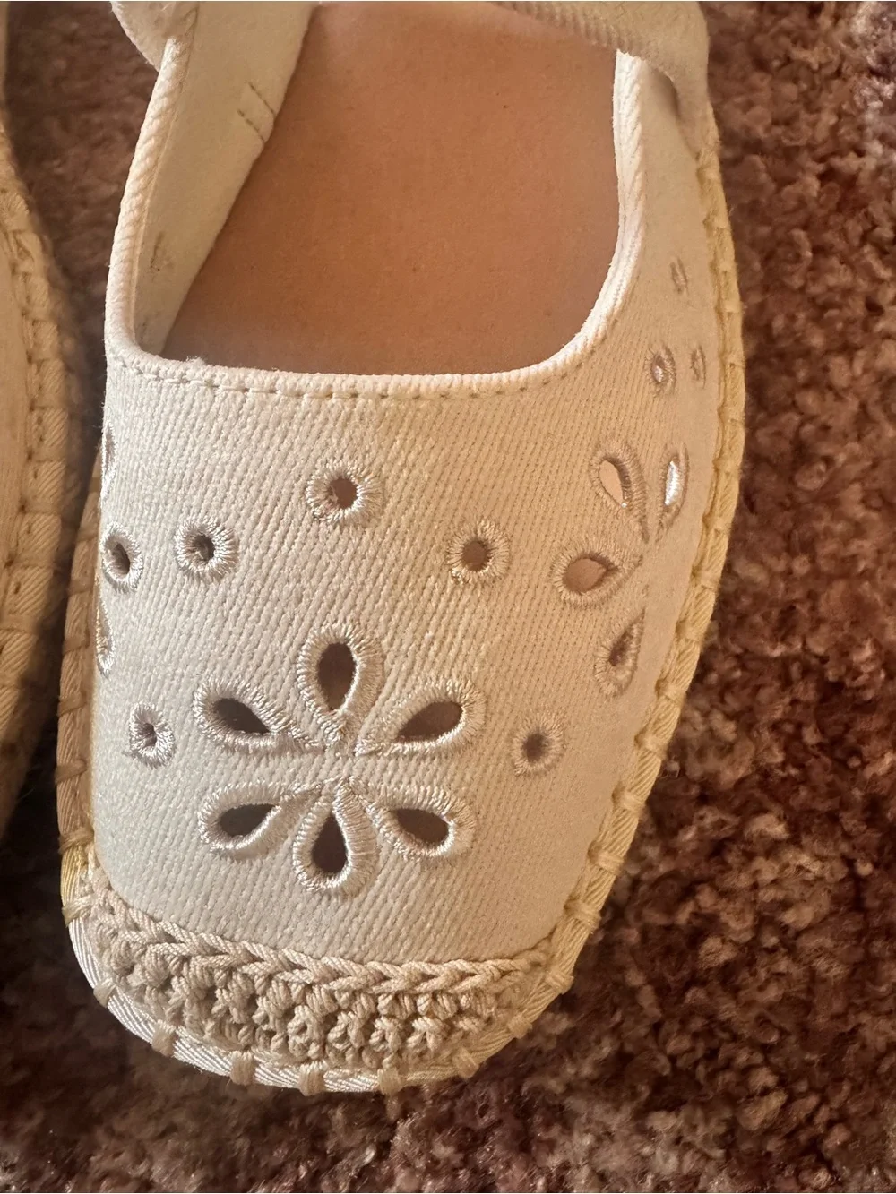 Time and Tru Cream Mary Jane Slingback Espadrille with Floral Cutouts